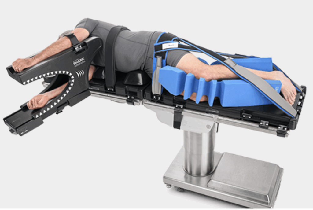 A patient's arm secured with blue foam supports on a surgical arm board.