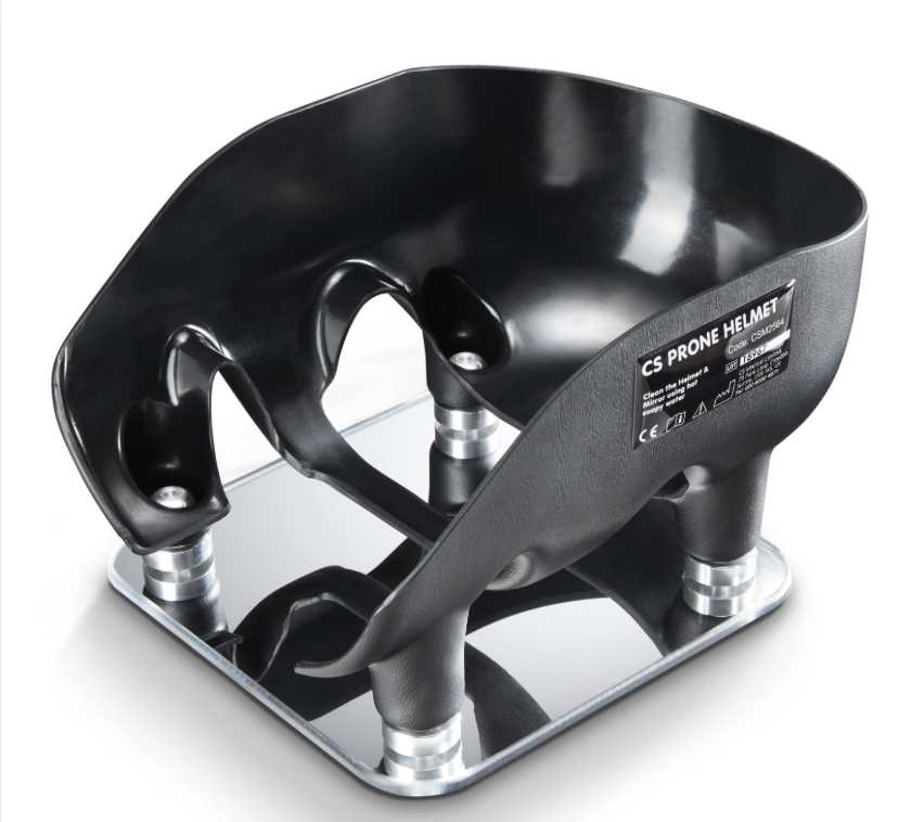 Black metal hand grip strengthener on a white surface.