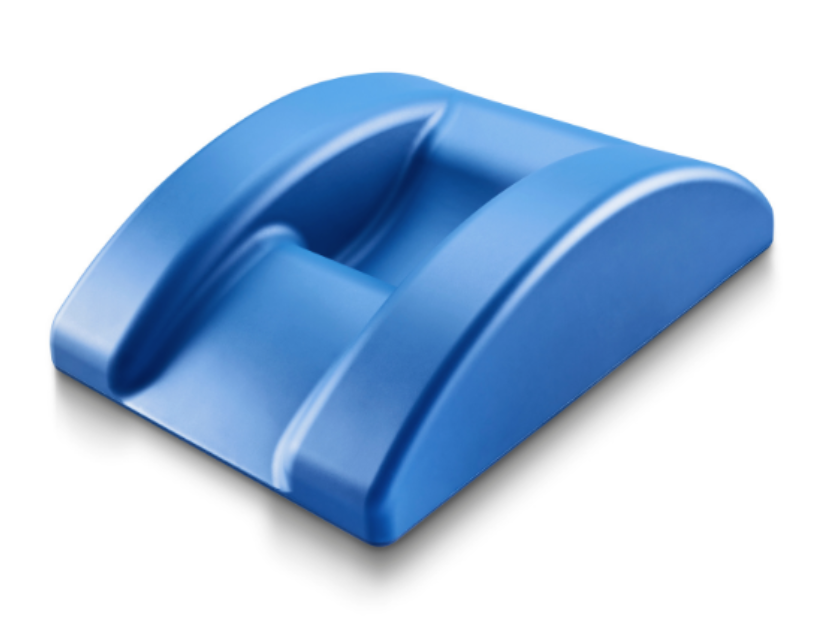 Blue ergonomic wrist rest for keyboard support.