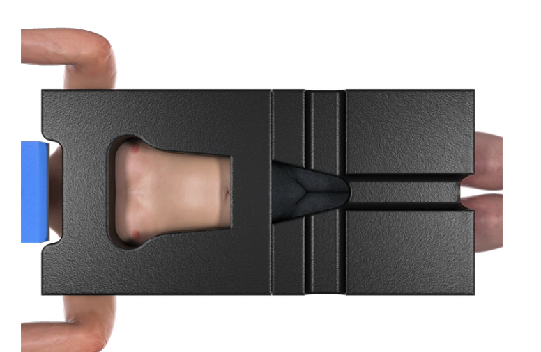 Close-up of a hand using a fingerprint scanner on a device.