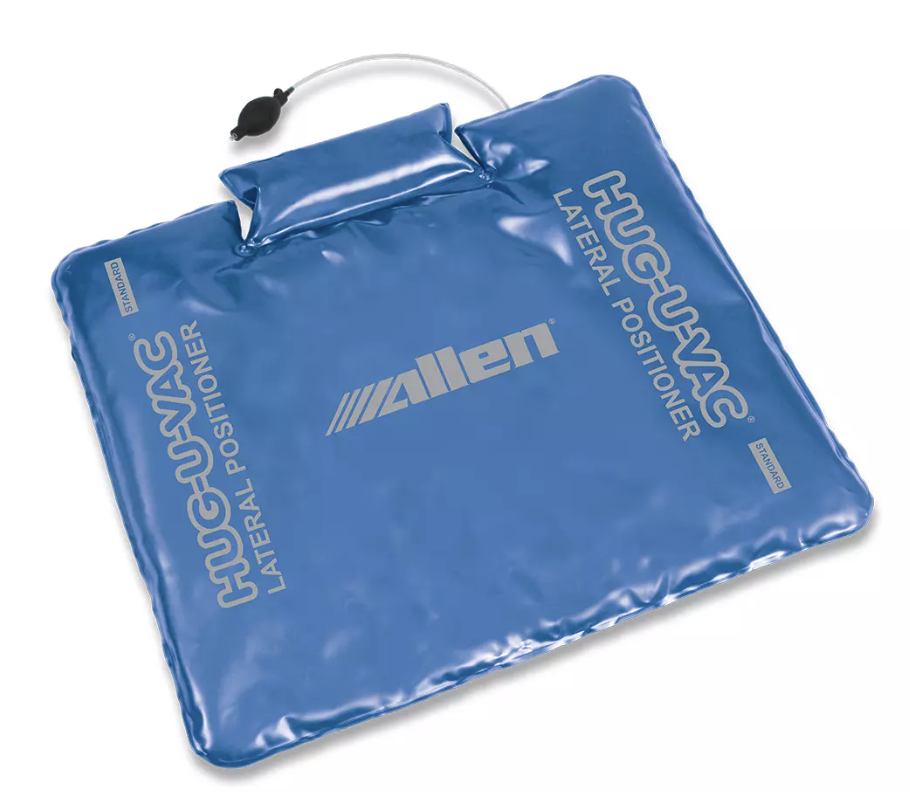 Blue inflatable cushion with handle and Allen branding.