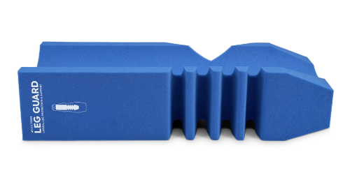 Blue plastic object with ridges and a notch on one side.
