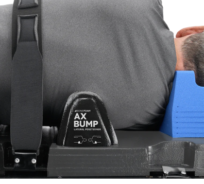 Close-up of an AX BUMP device on a workout bench.