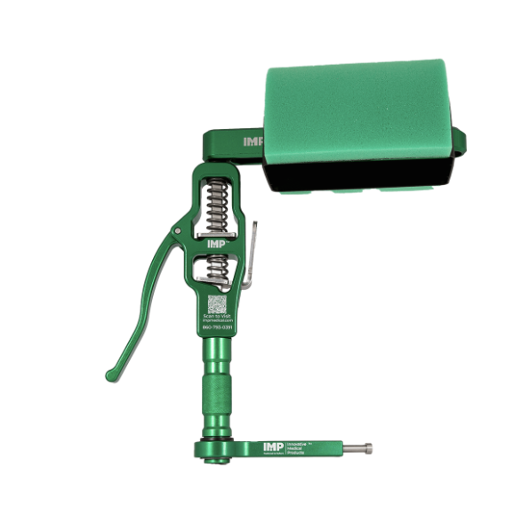 Green fuel pump nozzle with attached meter display.