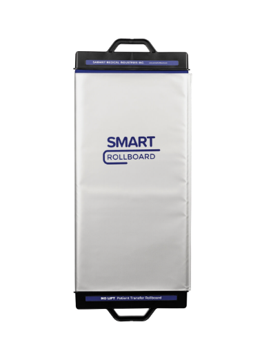 A white SMART COLBOARD with blue handles.