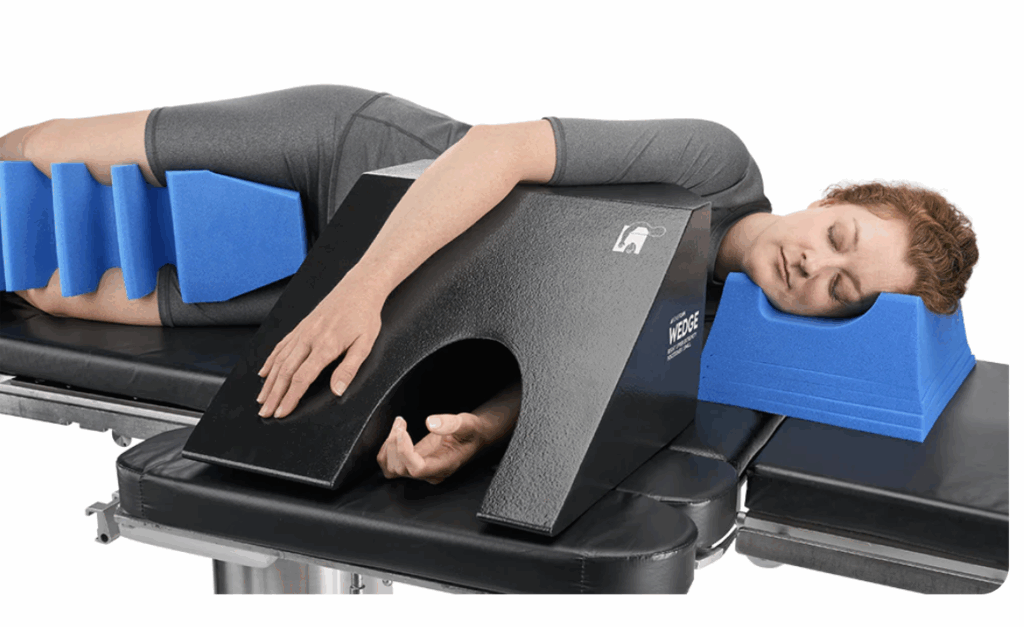 Person undergoing a medical scan on a specialized imaging device.