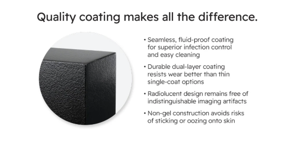 Close-up of a gray, textured box corner highlighting smooth, durable coating.