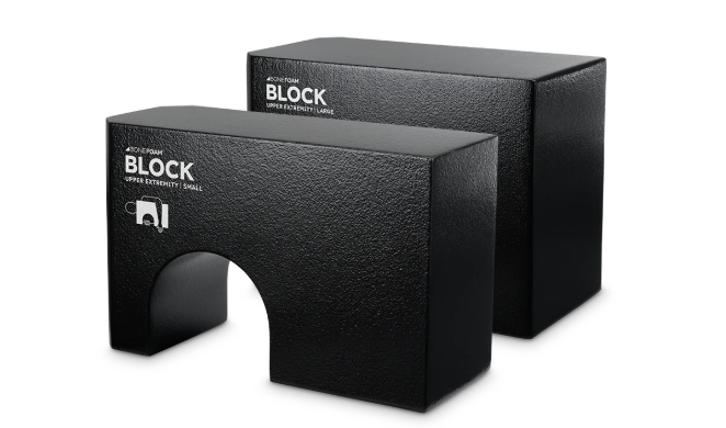 Two black rectangular blocks with a semi-circular cutout on one side.