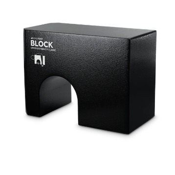 A sleek black block with a curved cutout and minimalistic design.