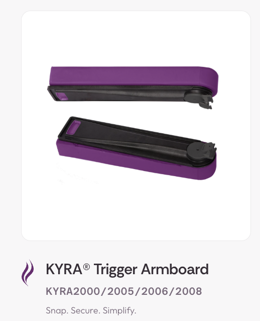 Purple KYRA Trigger Armboard for arm support.