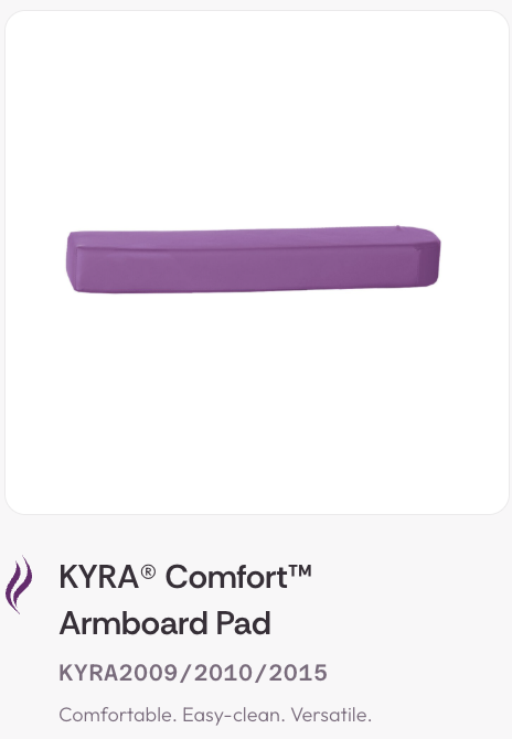 Purple KYRA® Comfort™ Armboard Pad for arm support.