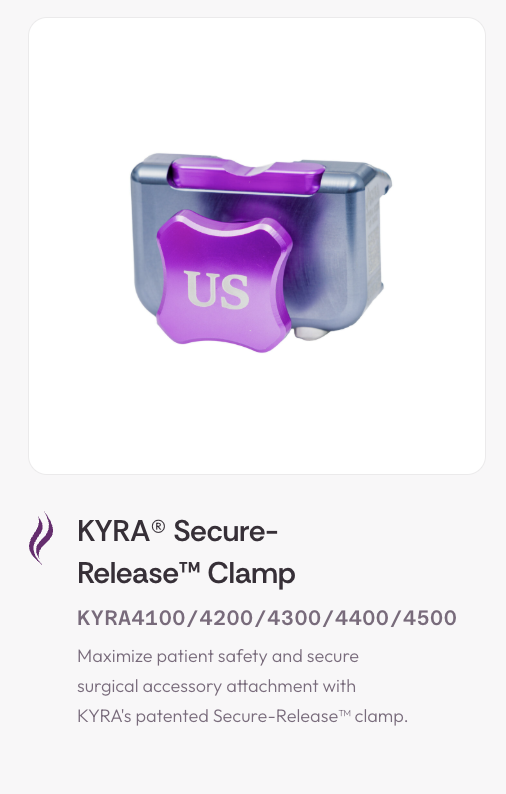 KYRA Secure-Release Clamp in purple with US marking.