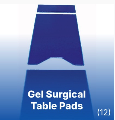 Gel surgical table pads with a blue design for patient comfort.