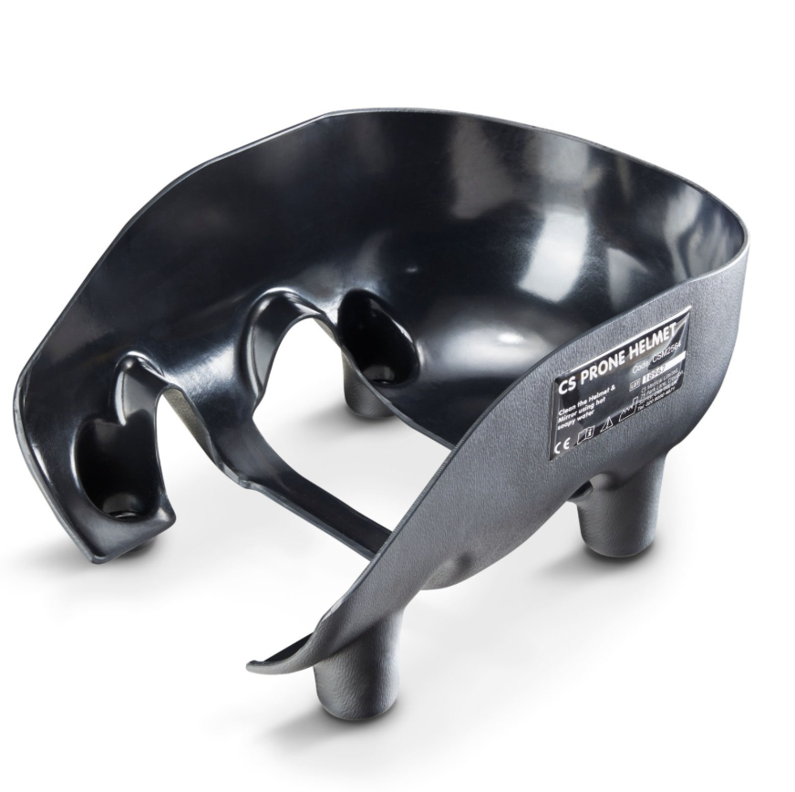 Black plastic protective cover with mounting points and label.